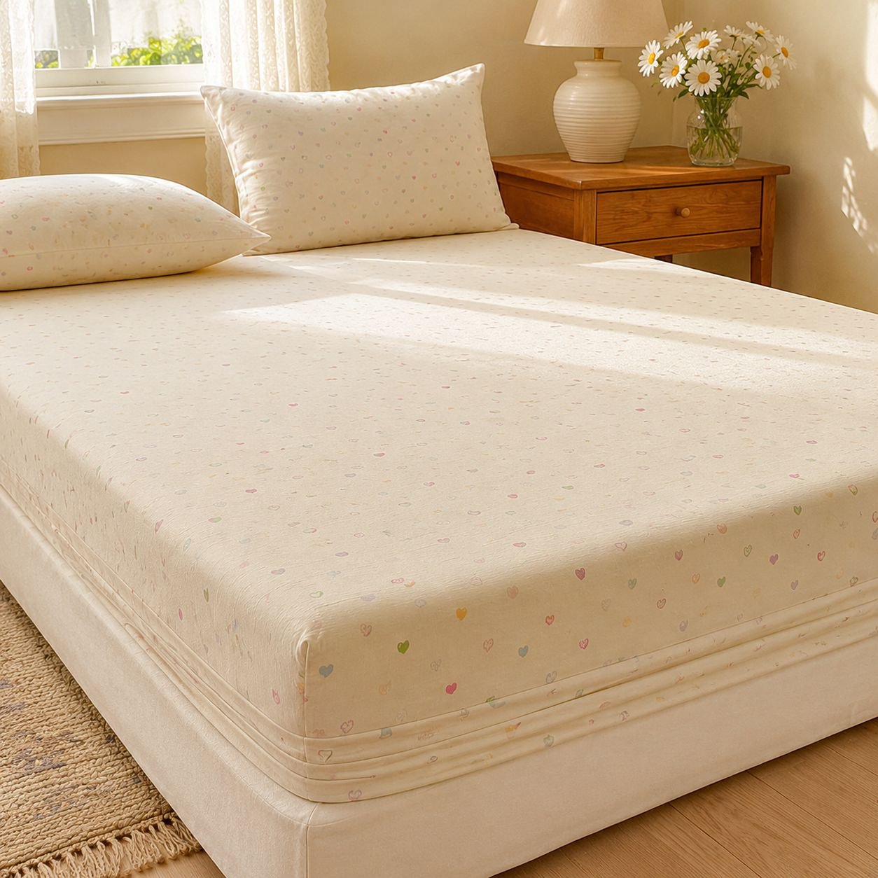 Soft and Breathable Summer Bed Skirt and Sheet, Romantic Color, Easy Storage and Organization