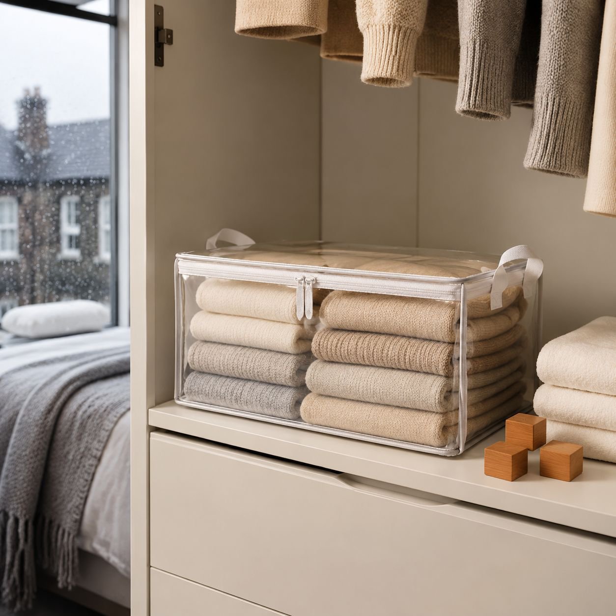 Easy-access transparent clothes storage container