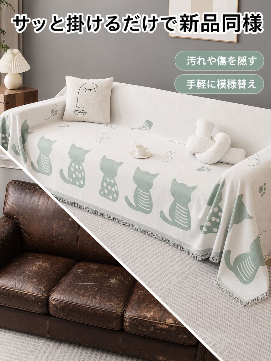 カートゥーン猫ソファブランケット