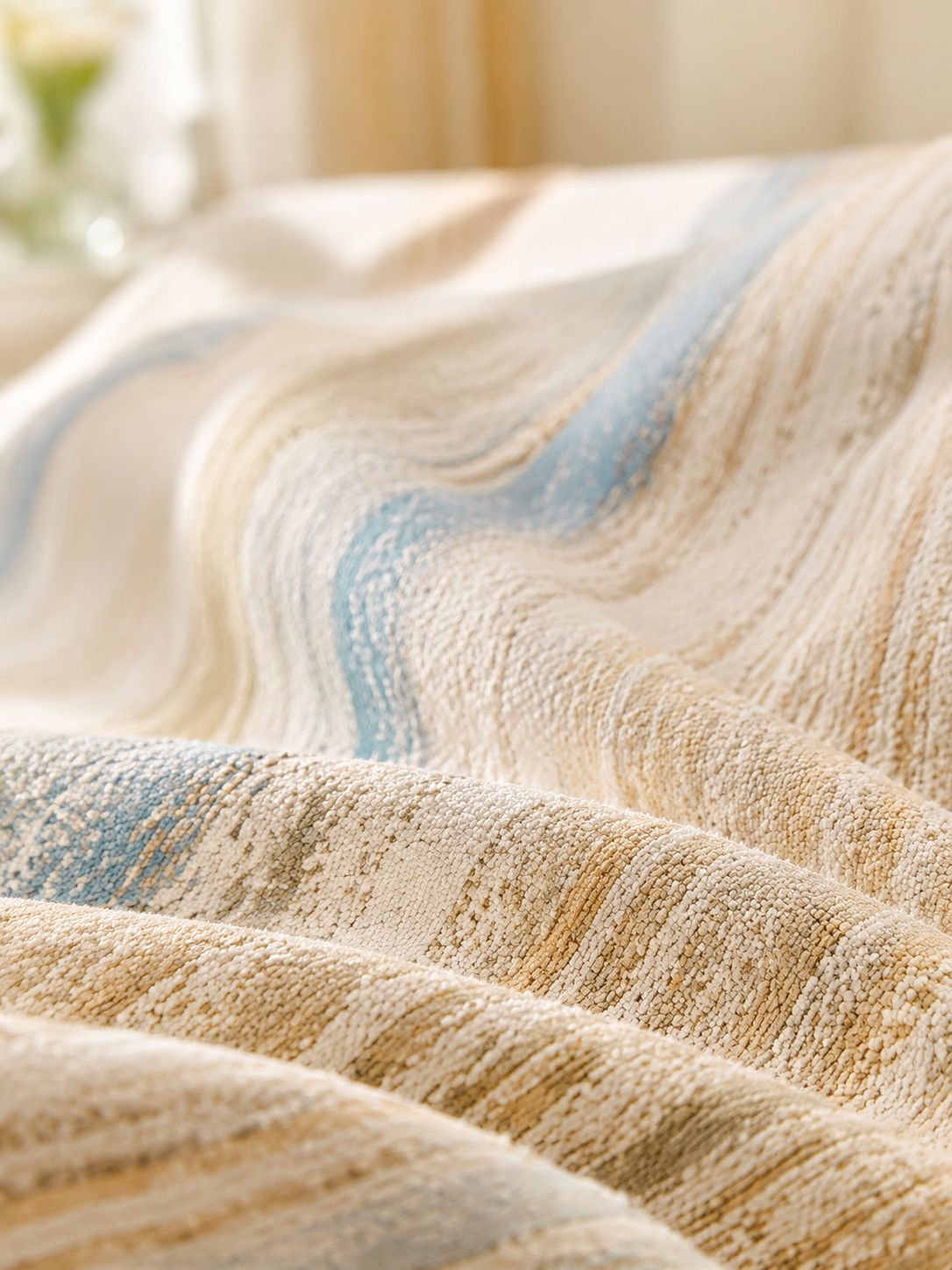 Close-up of anti-slip fabric on colorful sofa protector