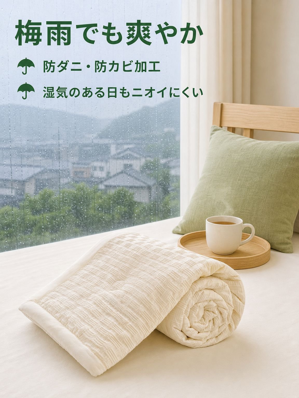 ワッフル織りウォッシュドコットン夏用掛け布団