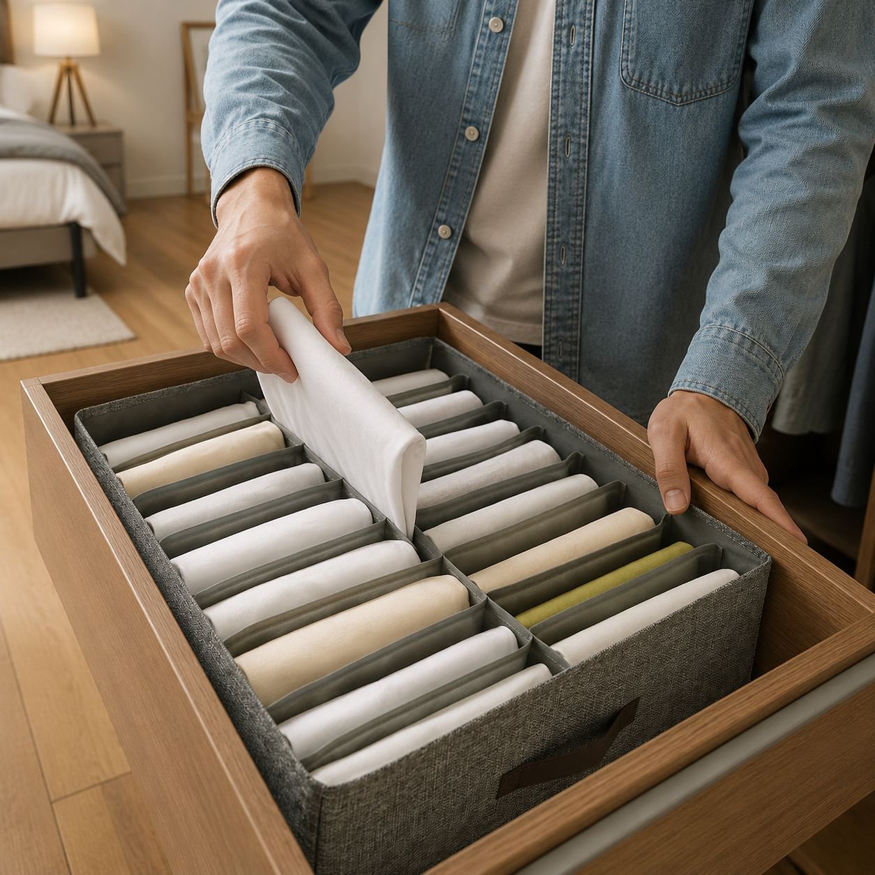 Space-saving storage solution for folded clothes
