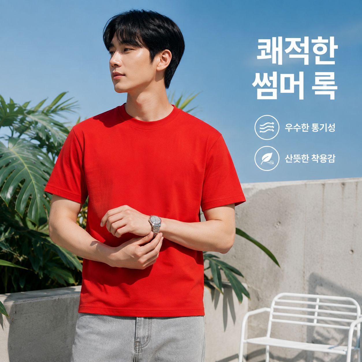 남성용 순면 라운드넥 티셔츠
