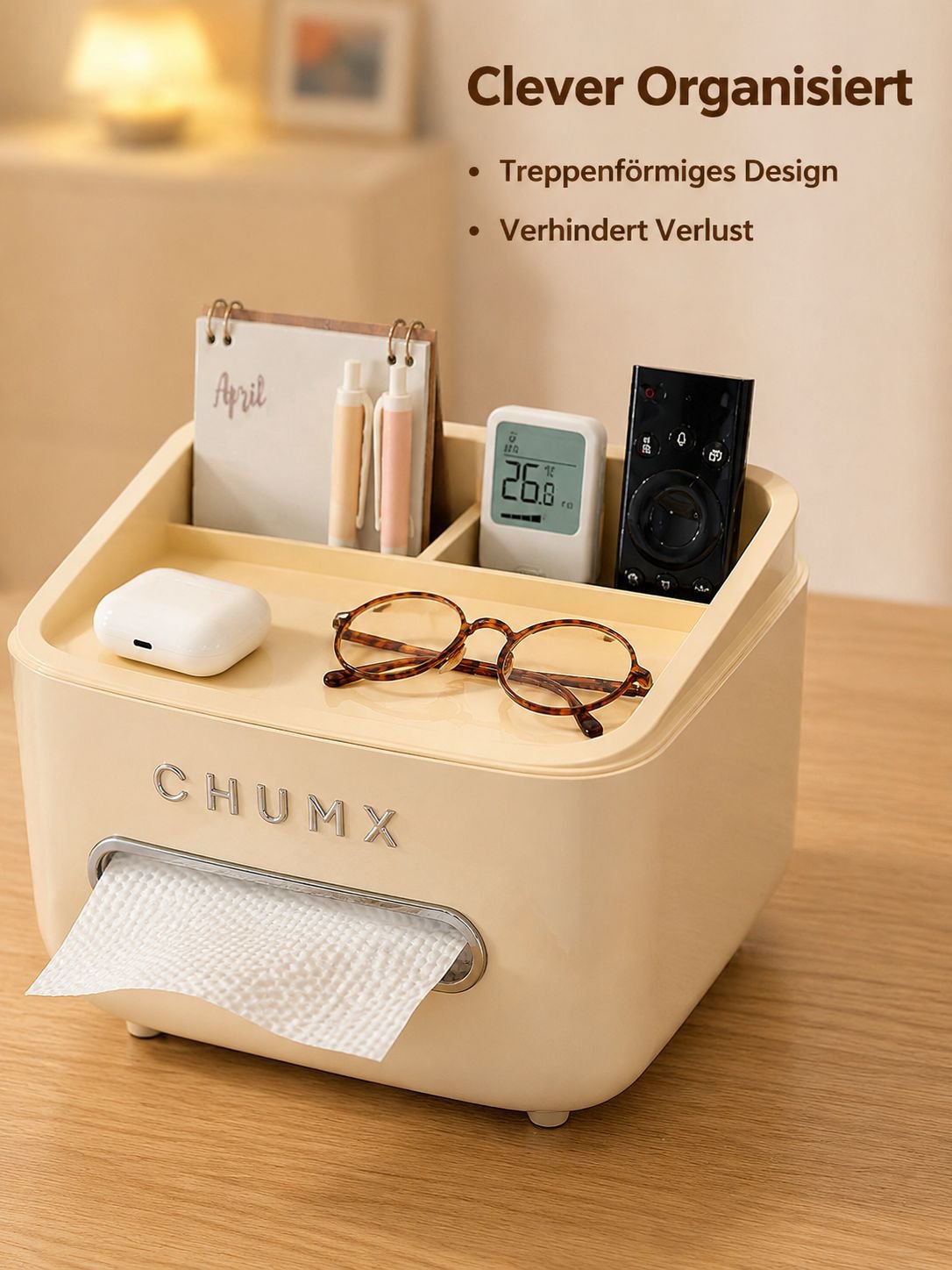 Multifunktionale Kosmetiktuchbox mit Fernbedienungshalter