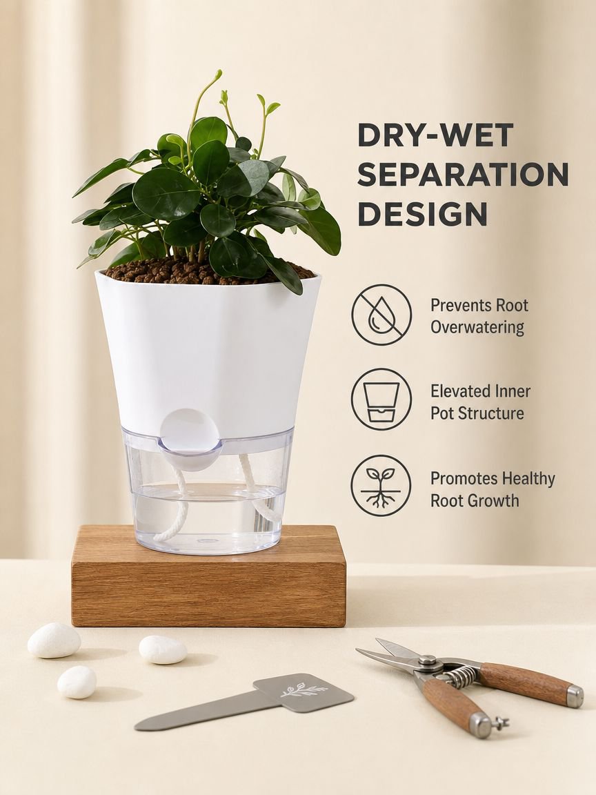 Self-Watering Lazy Flower Pot Plastic Resin Hydroponic Planter