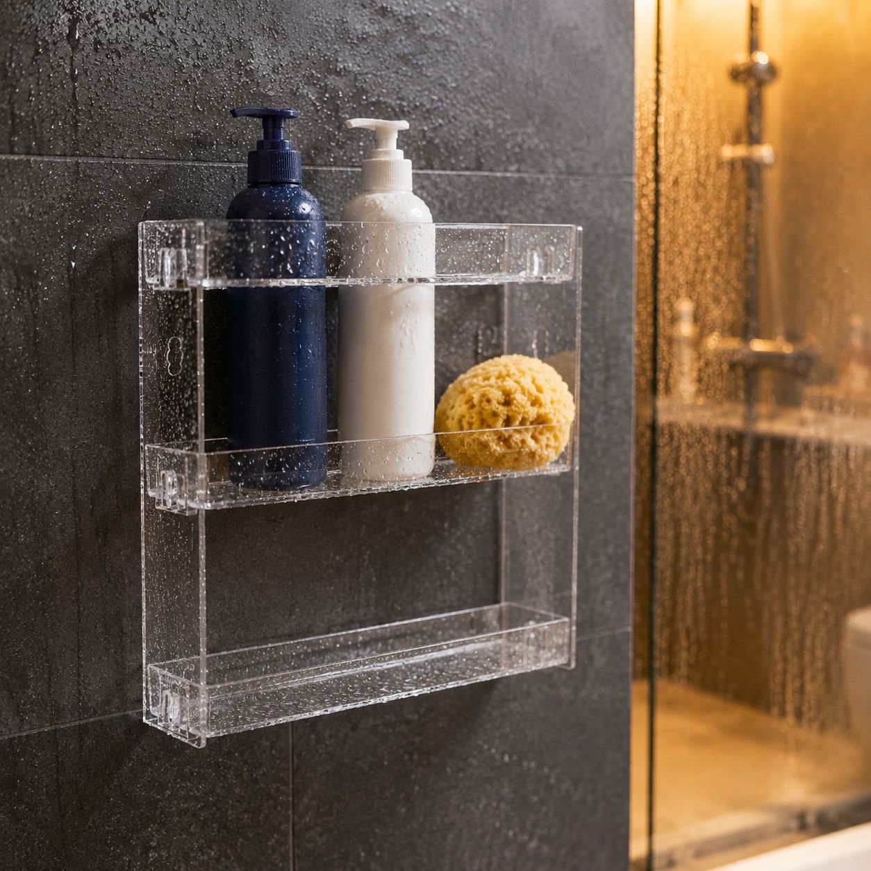 Durable punch-free acrylic shelf for wall mounting