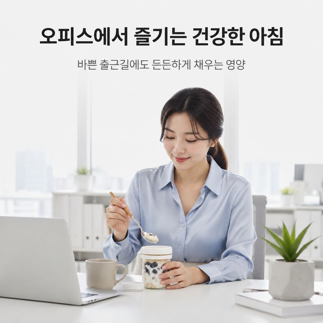 오트밀컵 오버나이트 조식컵 유리 뚜껑과 스푼 샐러드컵