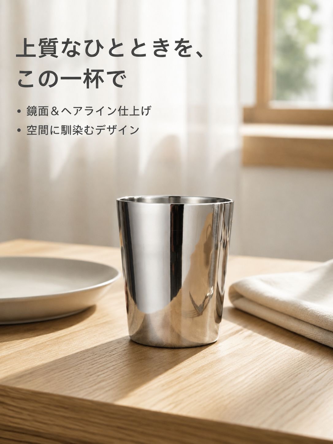 304ステンレス製二重構造ハンドル付きビアカップ