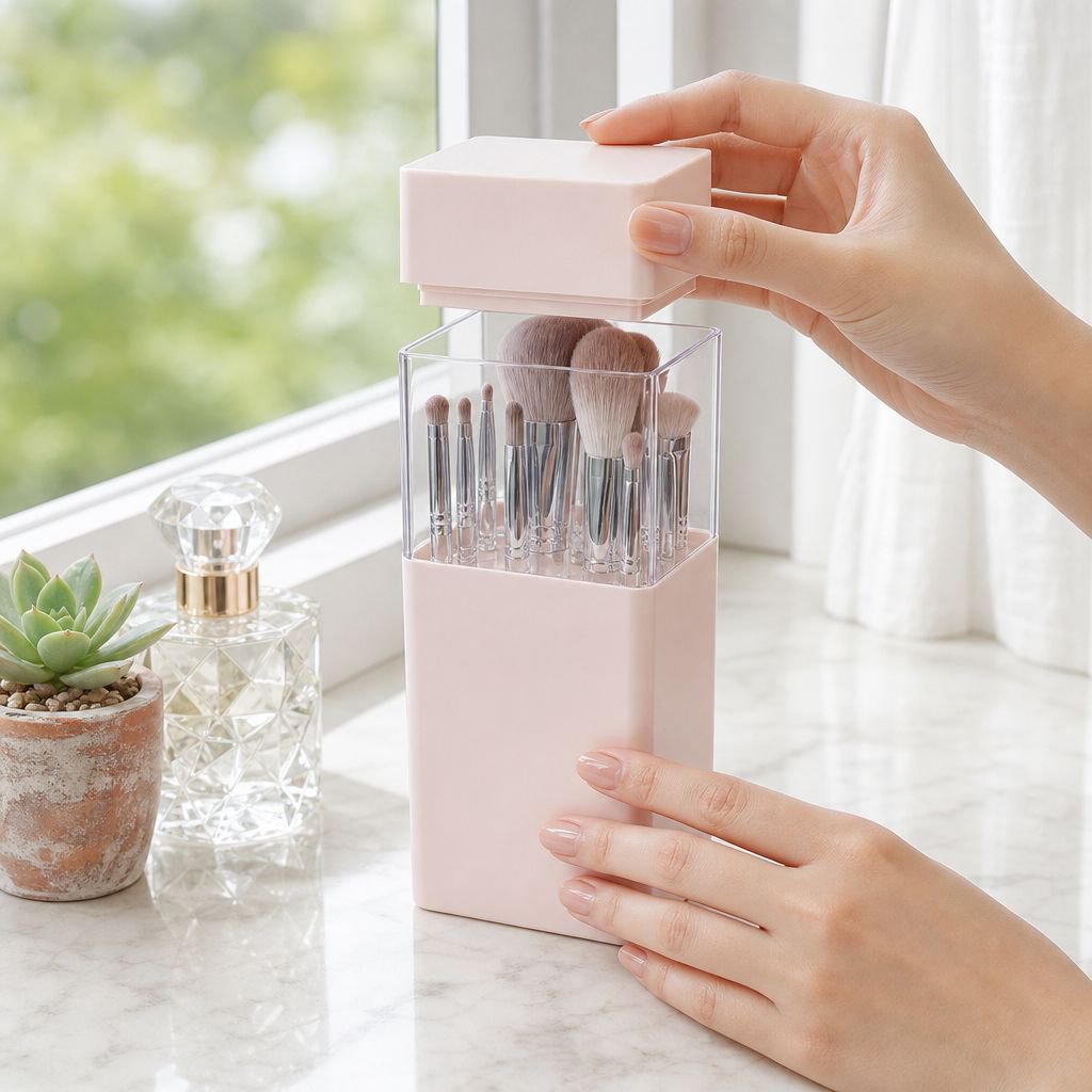 Estuche portátil a prueba de polvo para brochas de maquillaje
