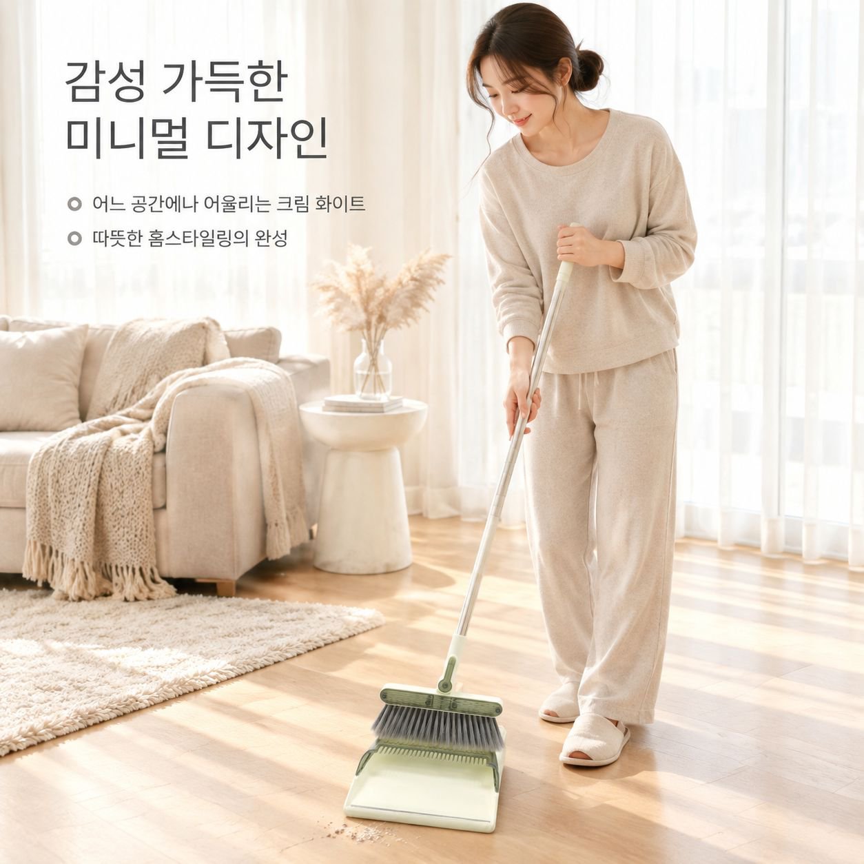두꺼운 접이식 빗자루와 쓰레받기 세트
