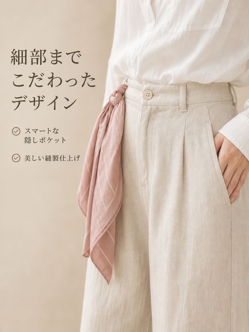ワイドシルエットの通勤用パンツ着用イメージ