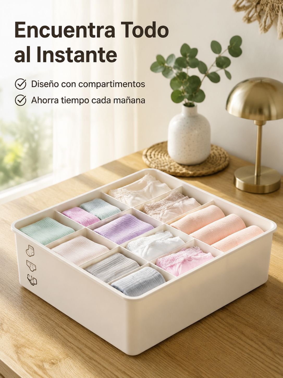 Caja organizadora con divisiones para ropa interio