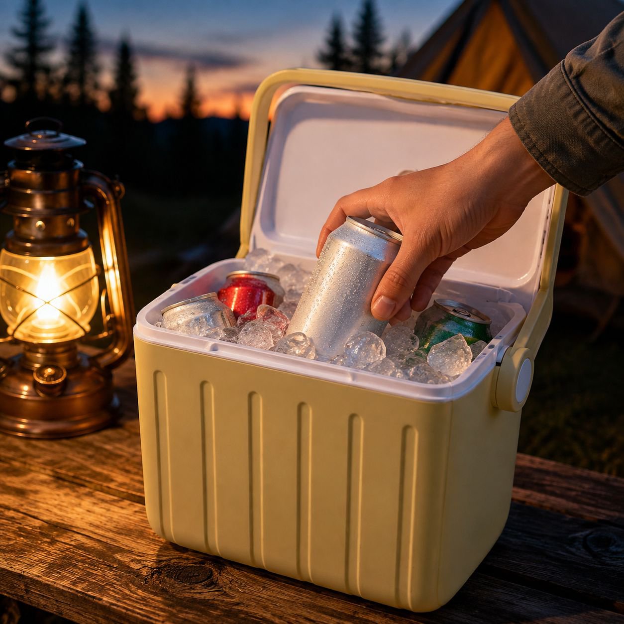 Cooler box keeping beverages and food fresh during road trip