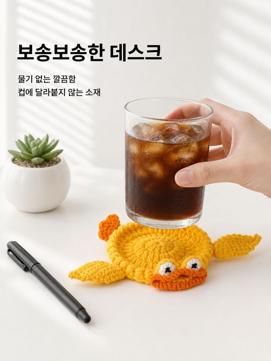 컵과 함께 연출된 귀여운 동물 컵받침