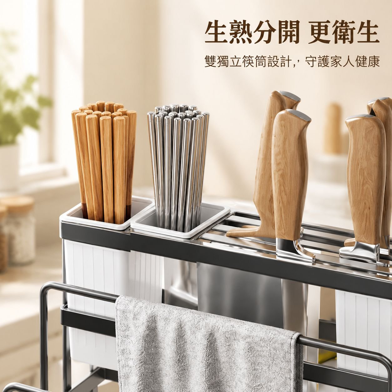 廚房一體刀具置物架多功能收納台 家用筷子筒鍋蓋抹布架