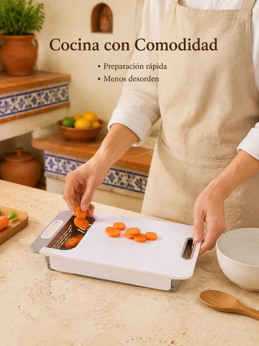 Tabla de cortar multifuncional extensible con almacenamiento de doble cajón de plástico