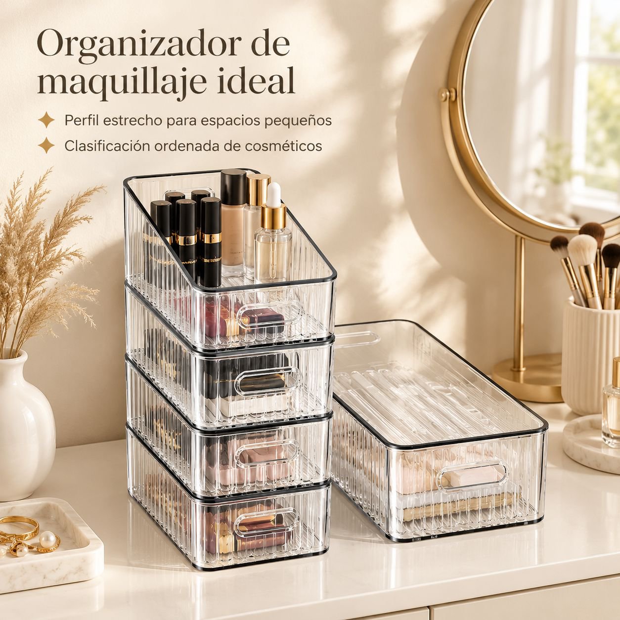 Caja de almacenamiento de escritorio rectangular estrecha de acrílico transparente