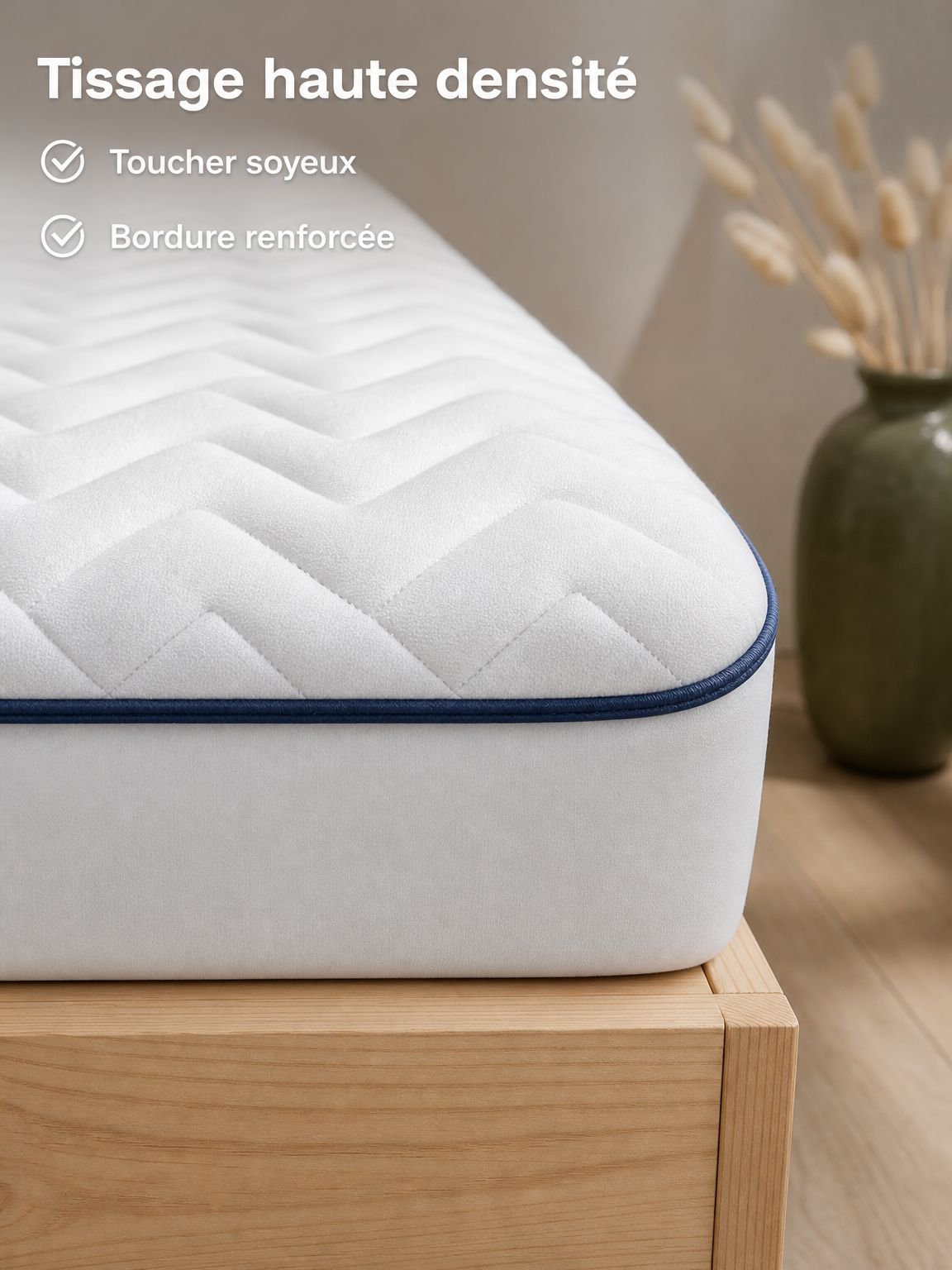 Surmatelas tatami respirant installé sur un lit simple pour étudiant