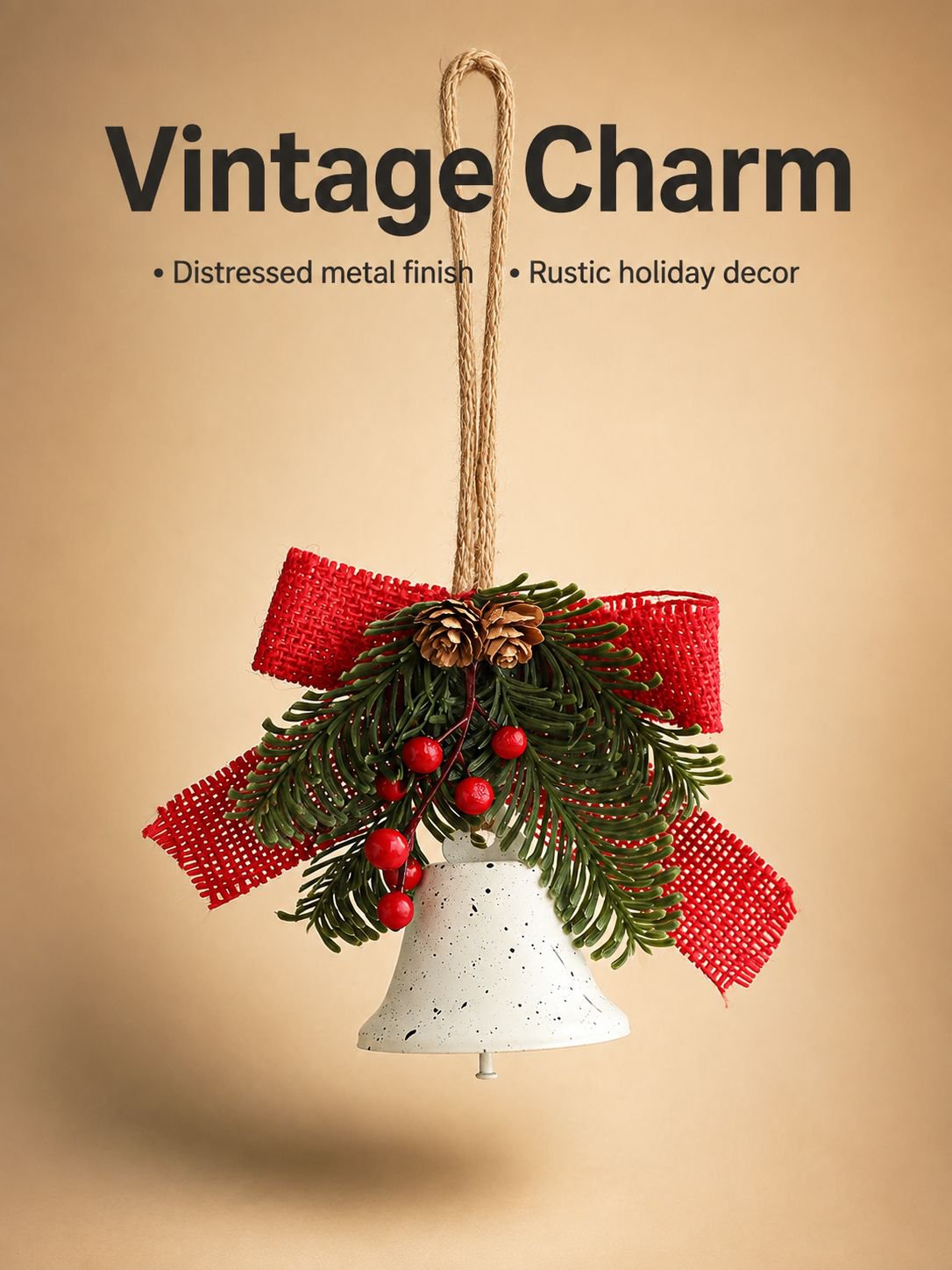 Holiday metal bell and bow ornament