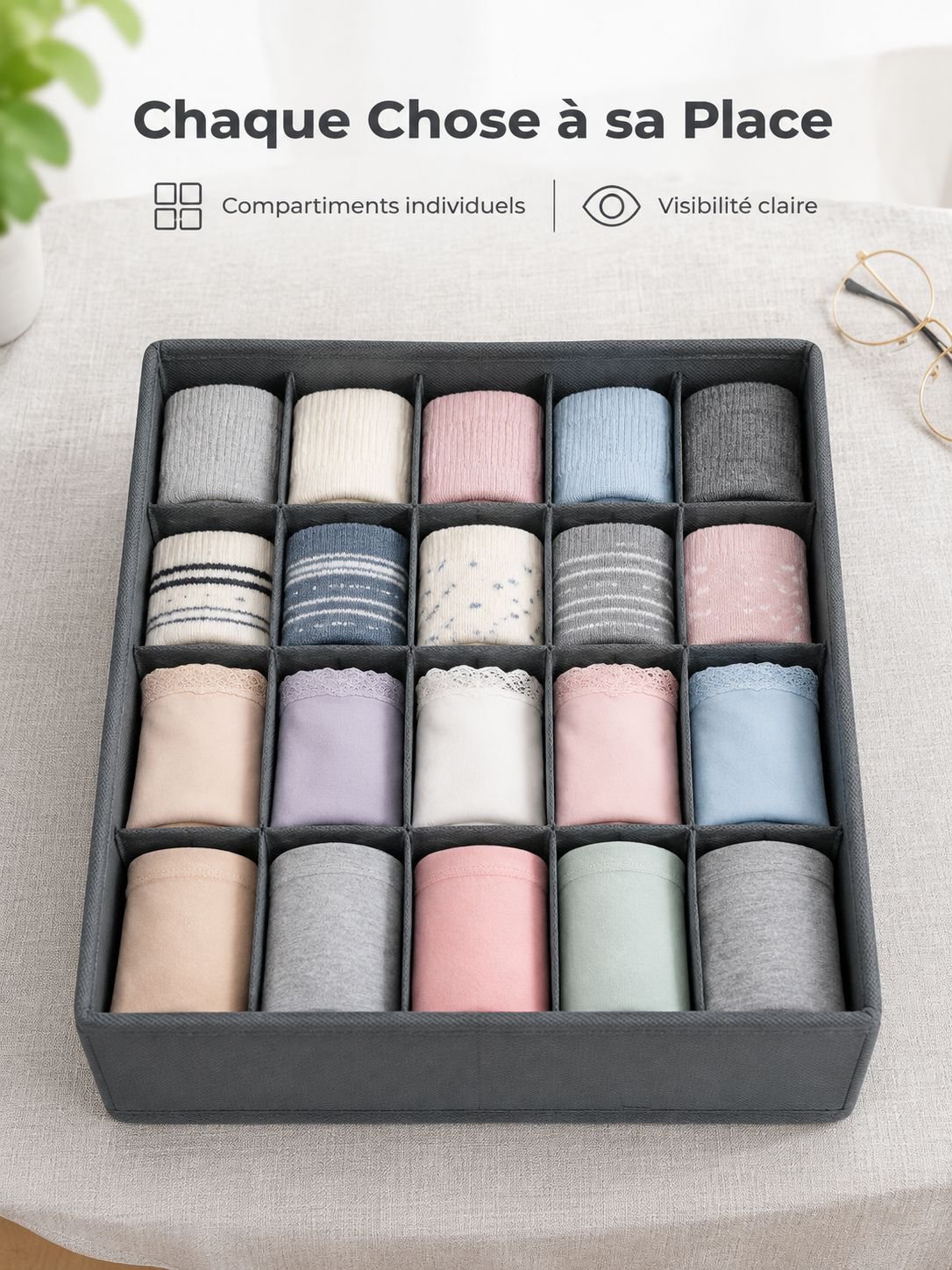Boîte de rangement compartimentée pour sous-vêtements