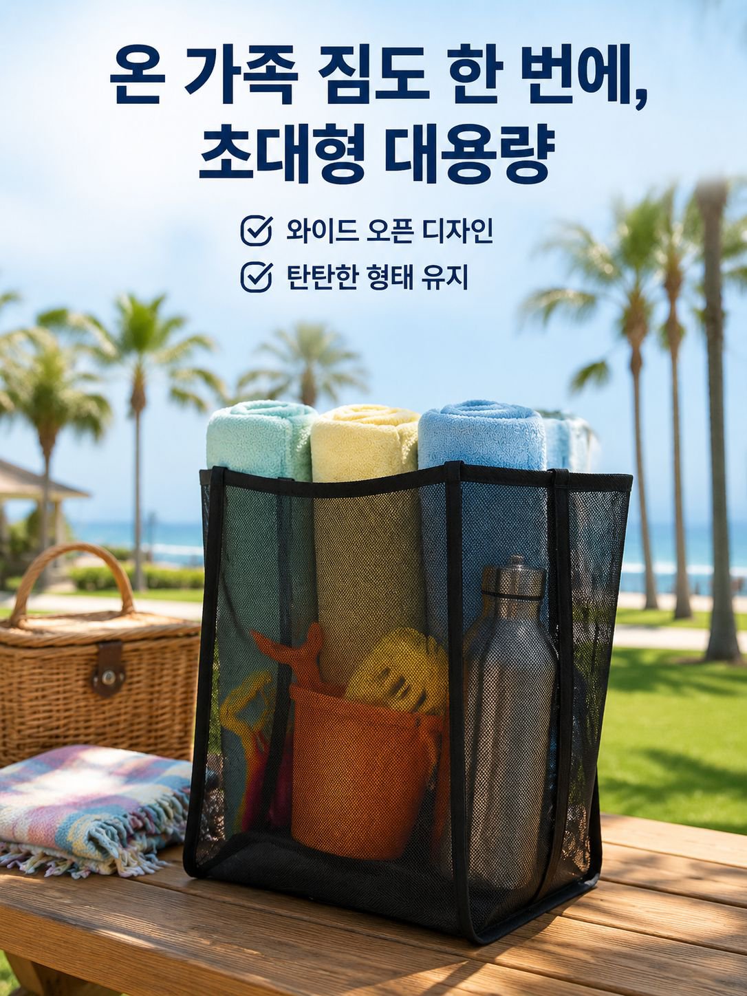 망사 주머니 수납 가방 초대형 다용도 솔리드 숄더 망사 주머니 메쉬 휴대용 비치 가방 장난감 비치 가방
