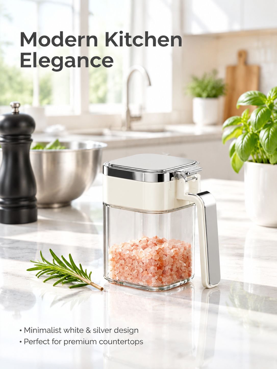 Airtight glass seasoning jar with moisture-proof lid for kitchen salt and spices storage