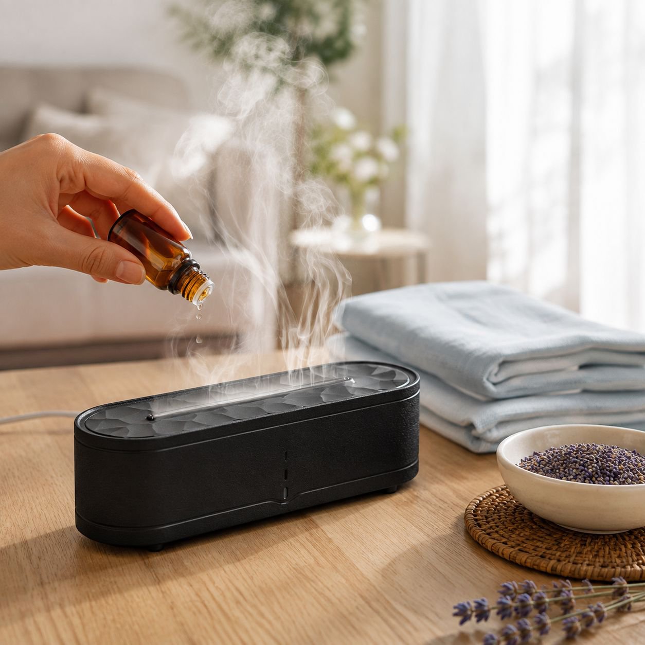 Difusor de aroma con llama simulada, lámpara multicolor y humidificador para casa