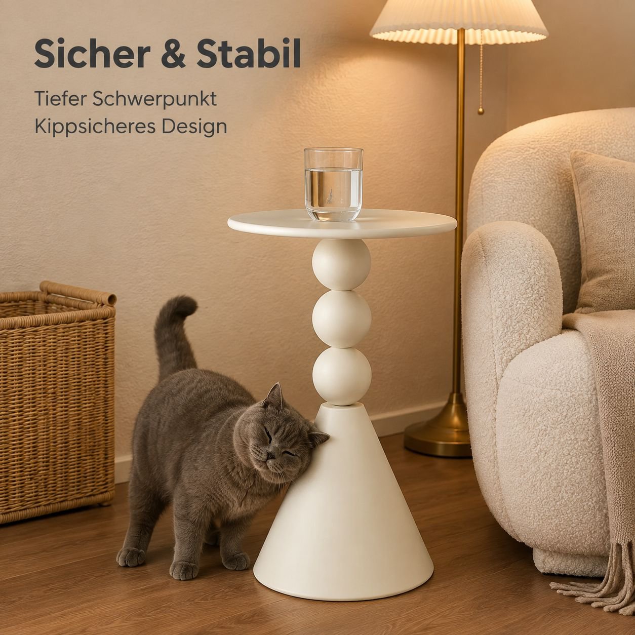 cremefarbener Sofa-Beistelltisch