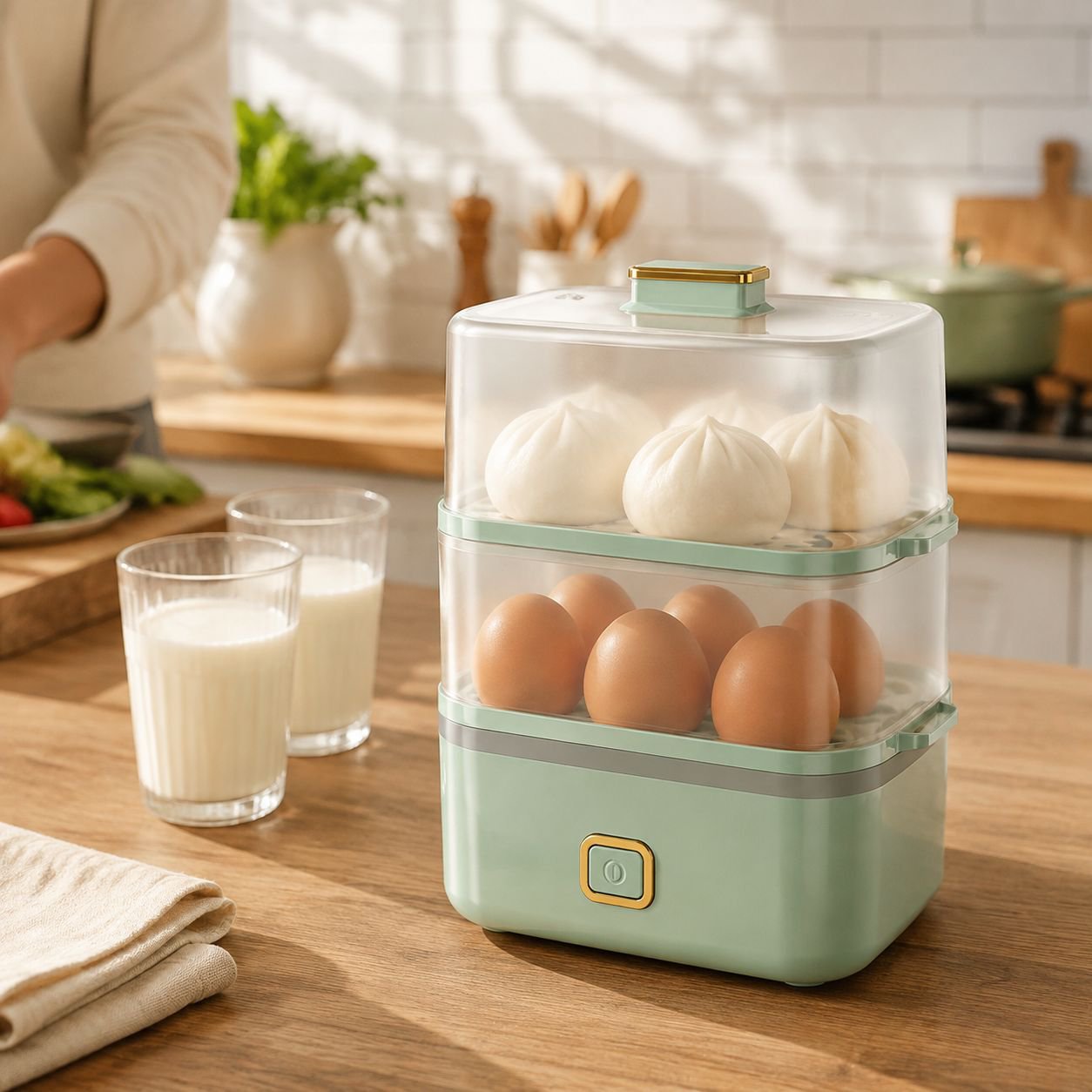 Máquina de desayuno al vapor multifuncional de doble capa para el hogar
