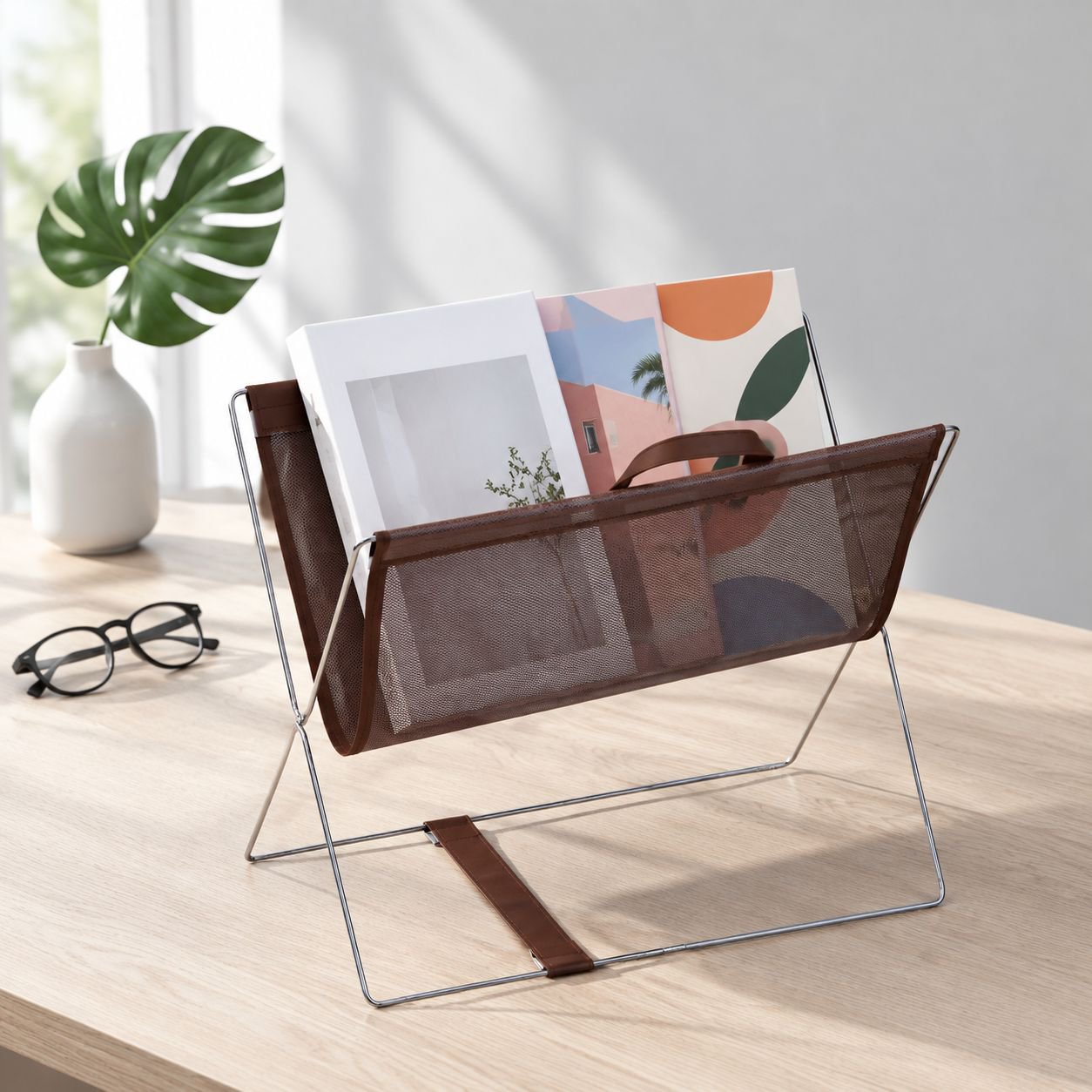 Close-up view of elegant minimalist bookshelf design