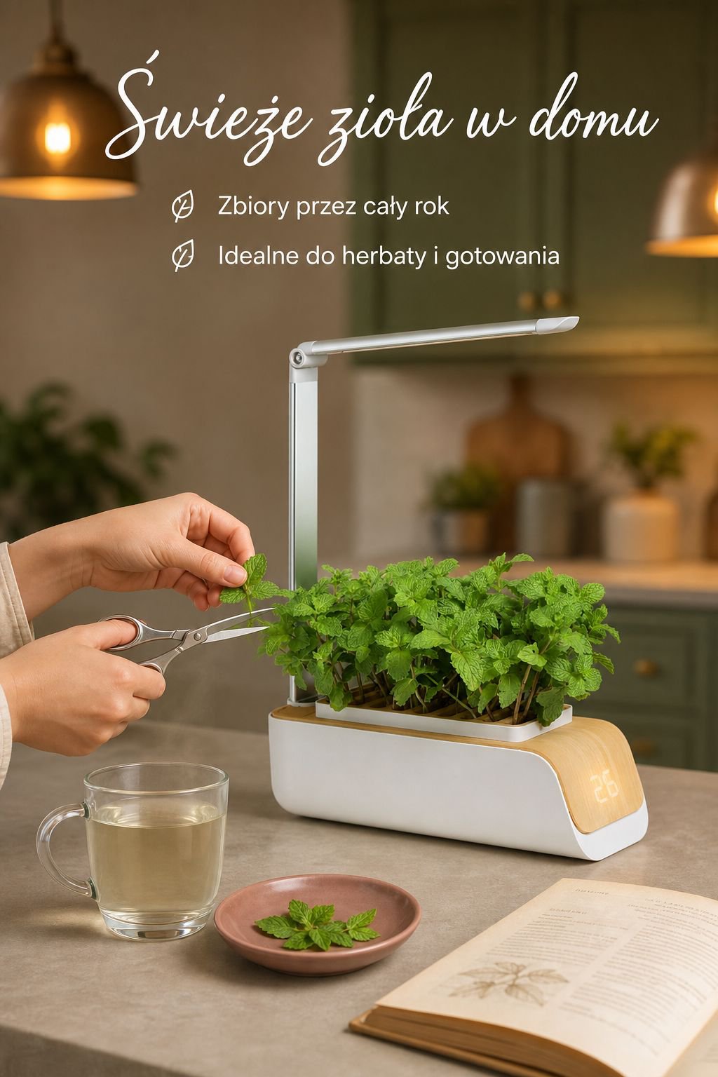 Domowy ogród z zestawem uprawowym i lampą LED