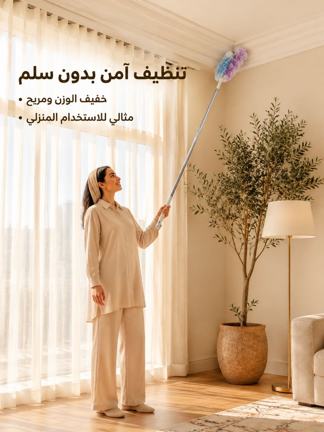 منفضة الغبار برأس قابل للطي وعمود قابل للتمديد