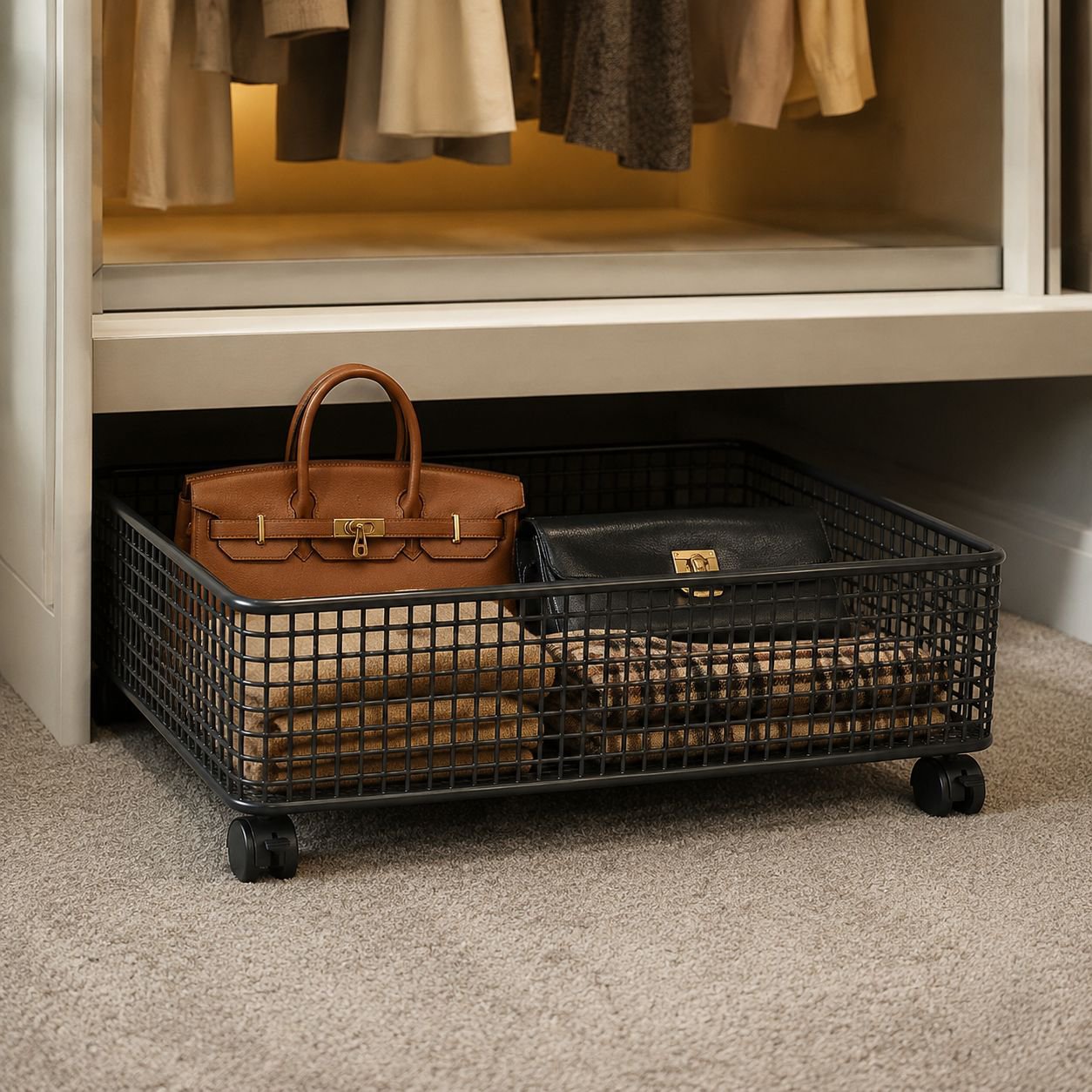 Space-Saving Metal Under-Bed Storage Box with Casters