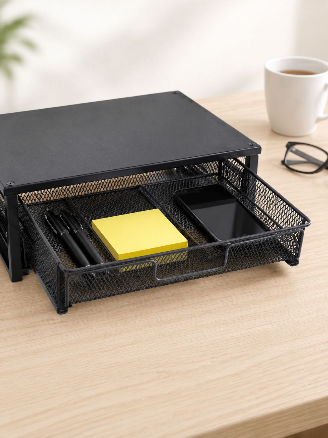 Two-Tier Desktop Monitor Stand with Drawer