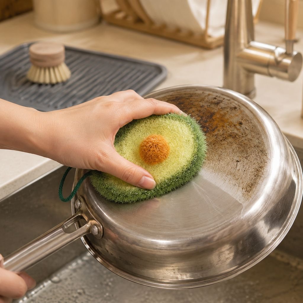 Reusable kitchen cleaning cloth removing oil stains