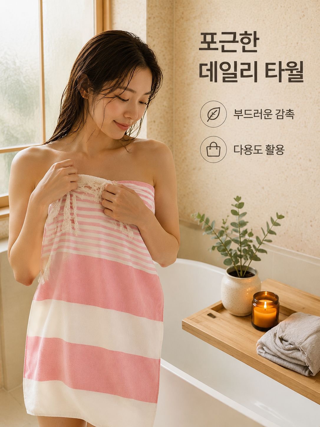 특대형 두툼한 흡수력 좋은 줄무늬 태슬 목욕 타월