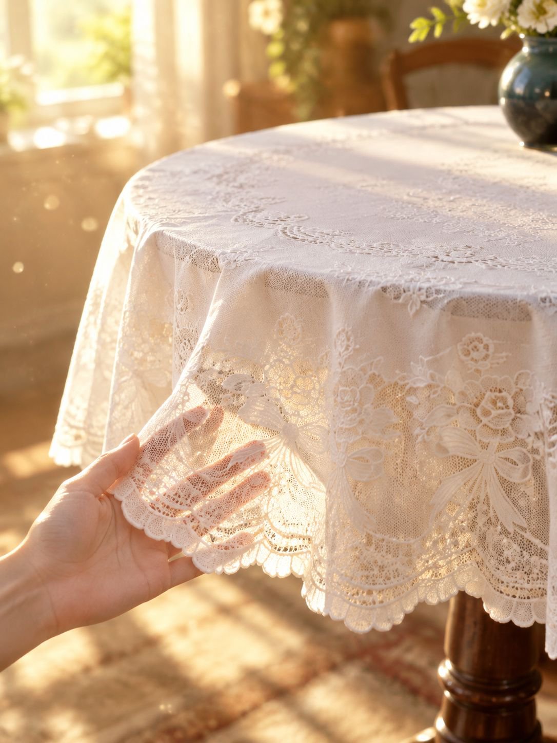 Easy-to-clean round tablecloth with modern design