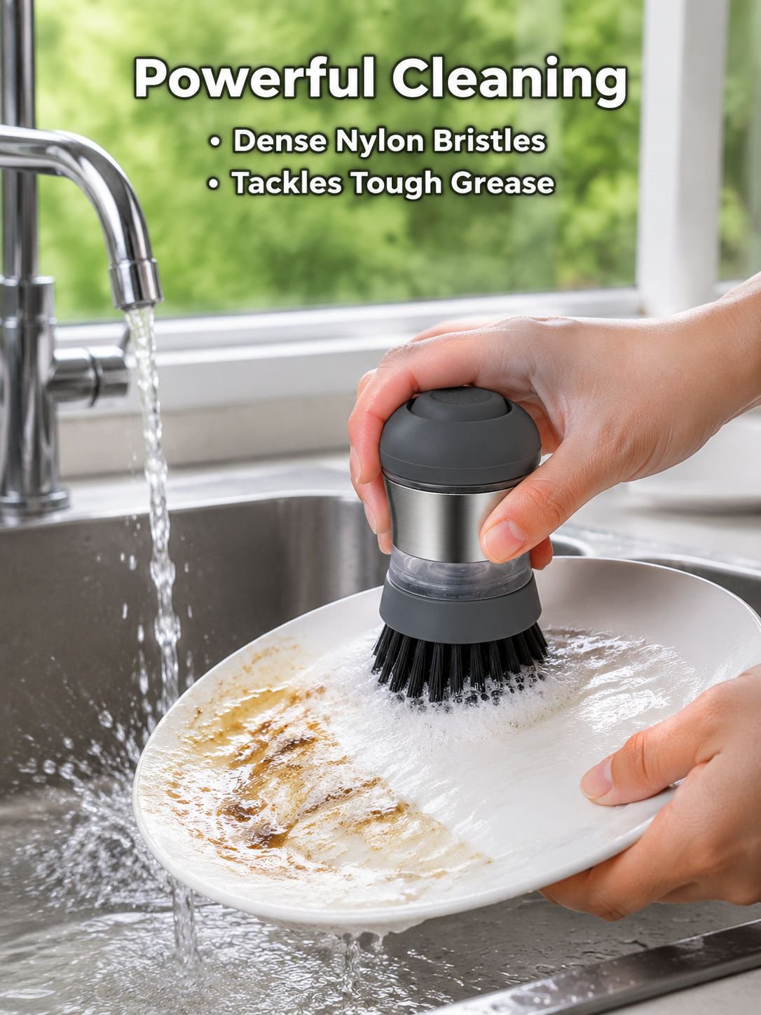 Stainless steel kitchen soap distribution dishwasher brush cleaning brush