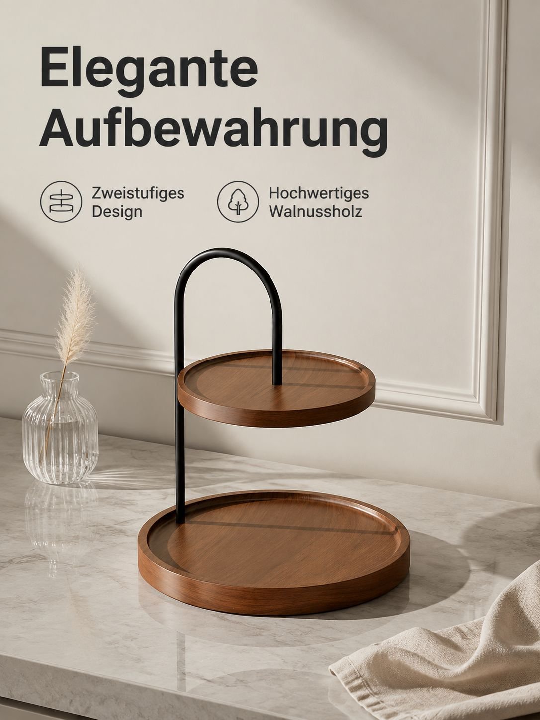 Zweistufiges Aufbewahrungsregal bzw. -ablage aus Holz für den Schreibtisch