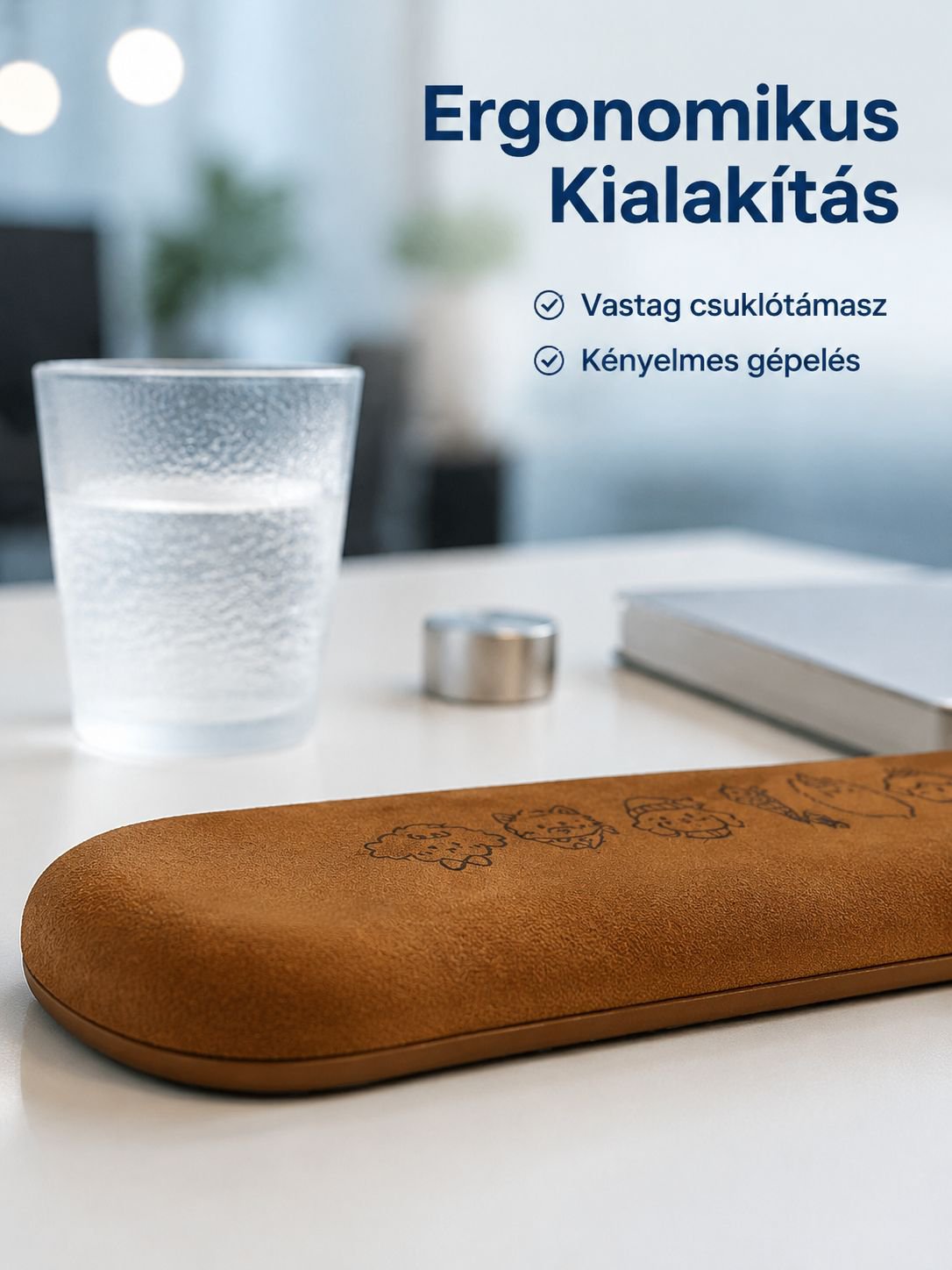 Aranyos kutyás csuklótámaszos egérpad, billentyűzet alátéttel, női asztali védőpad