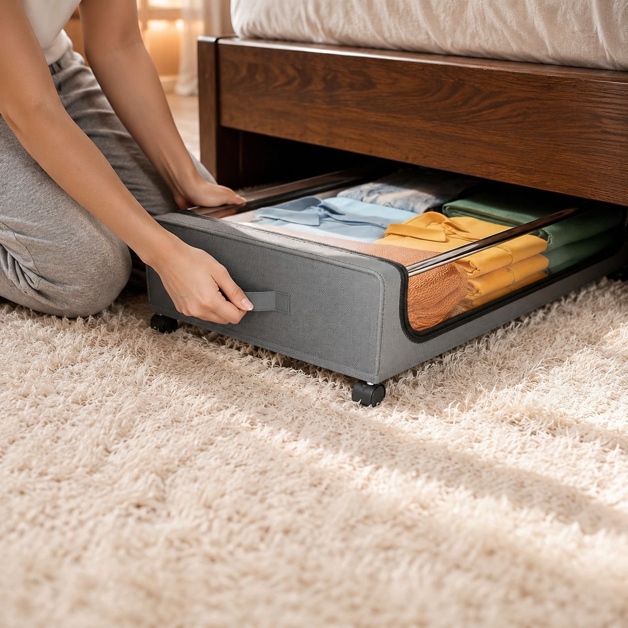 Under Bed Rolling Storage Cabinet, Foldable Large Capacity Organizer