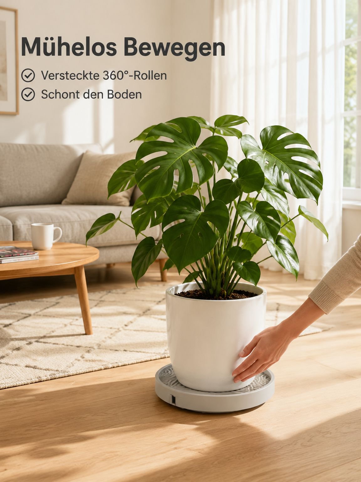 Versteckte abnehmbare Blumentopfschale, Universalrad, Bodenrolle, Wasserschale, Kunststoffboden, run