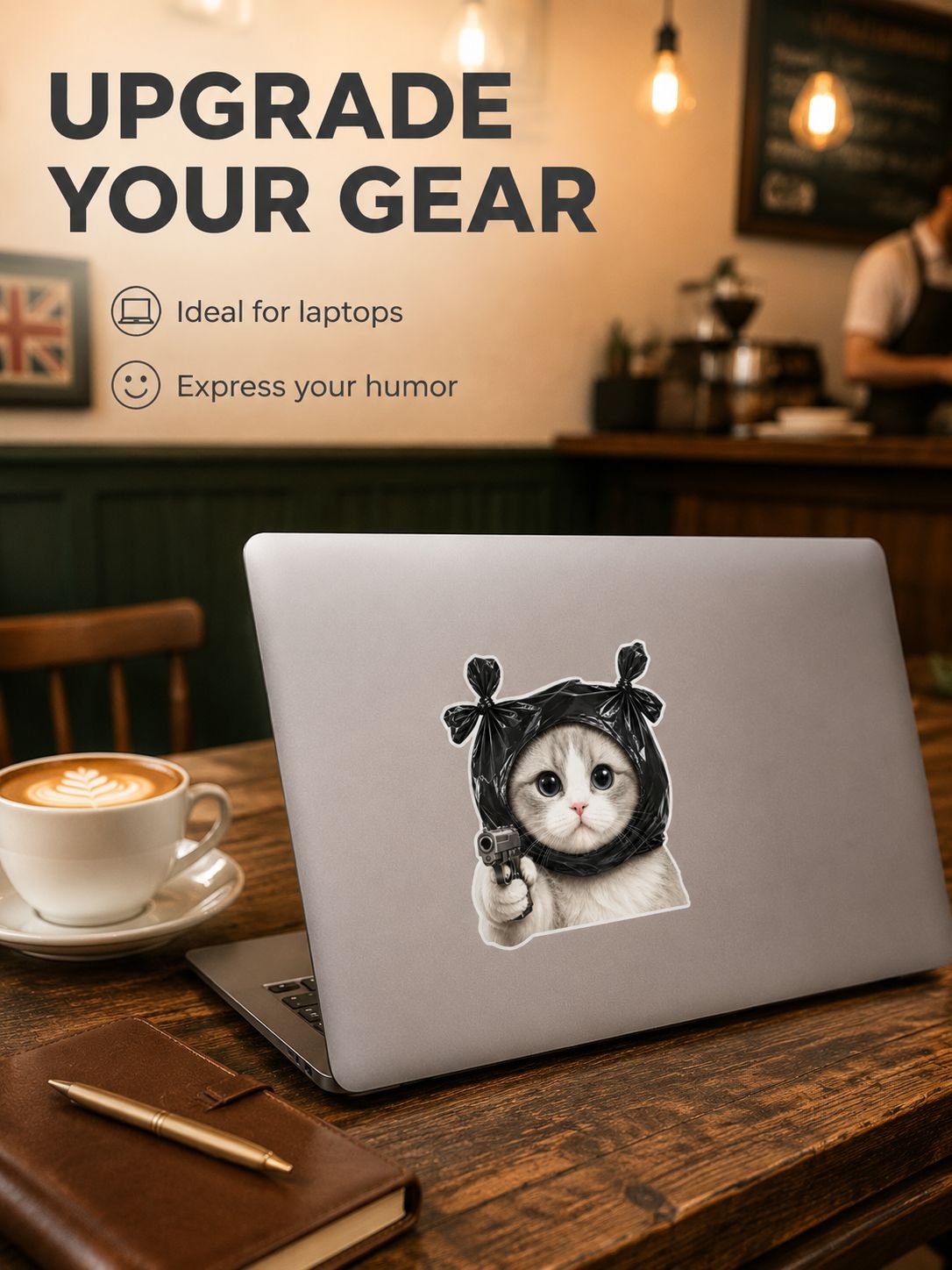 Decorative Gangster Cat sticker highlighting durable material