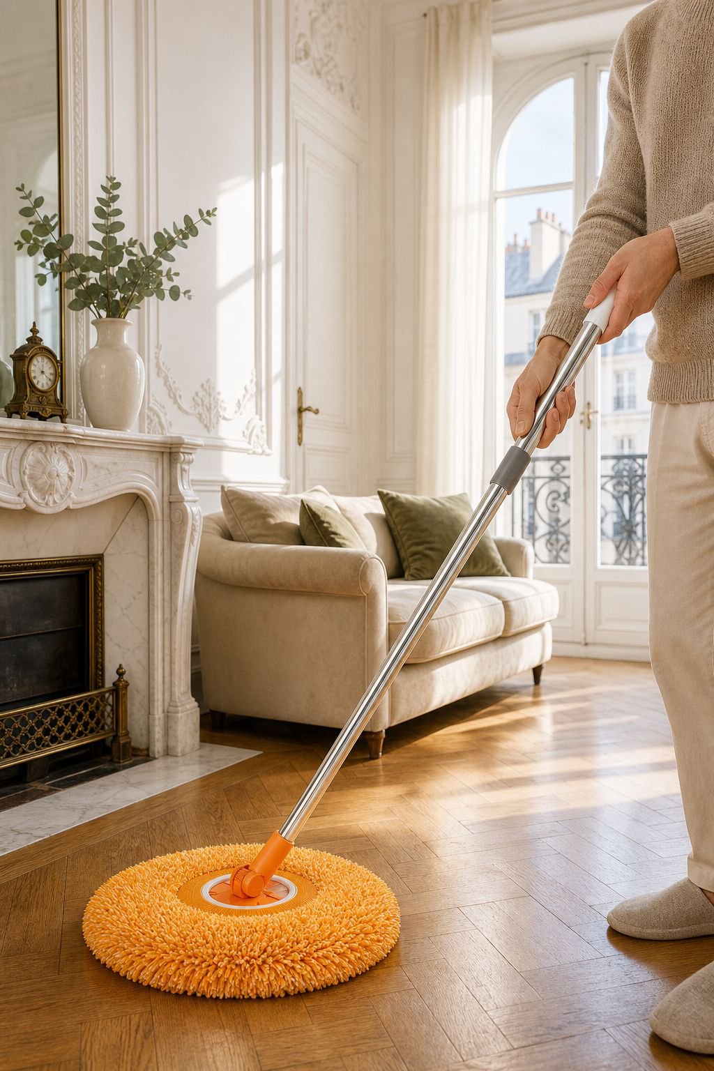 Serpillière chenille pliable motif tournesol pour nettoyage domestique