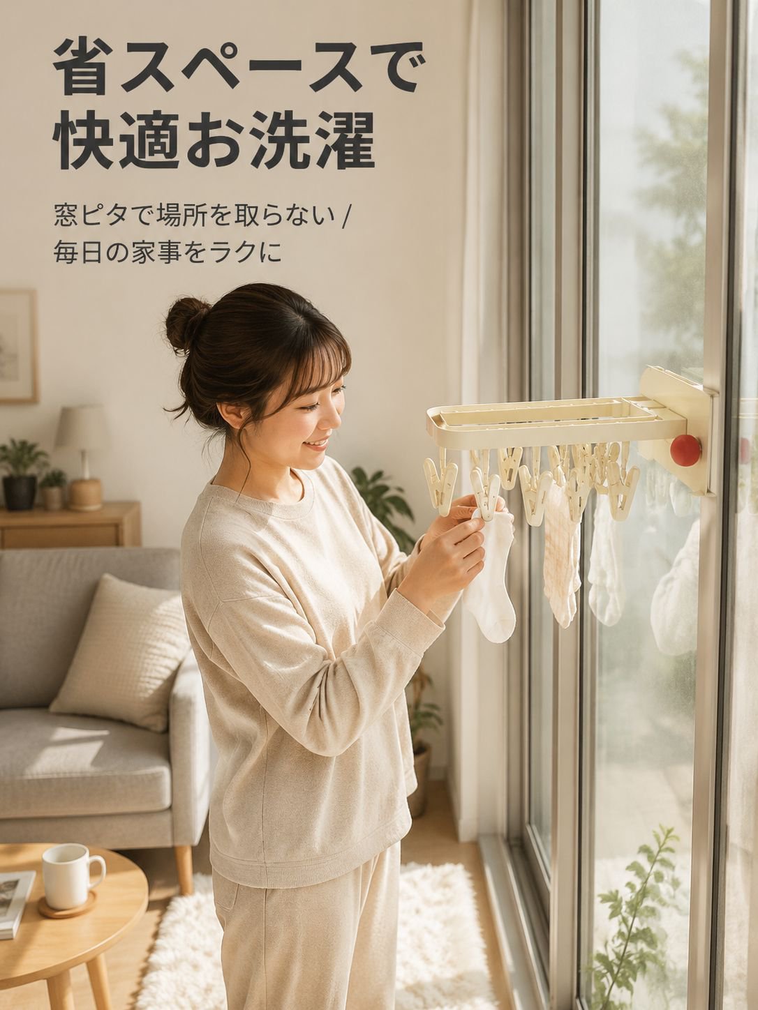 ガラス窓用の吸盤付き折りたたみ式衣類ラック