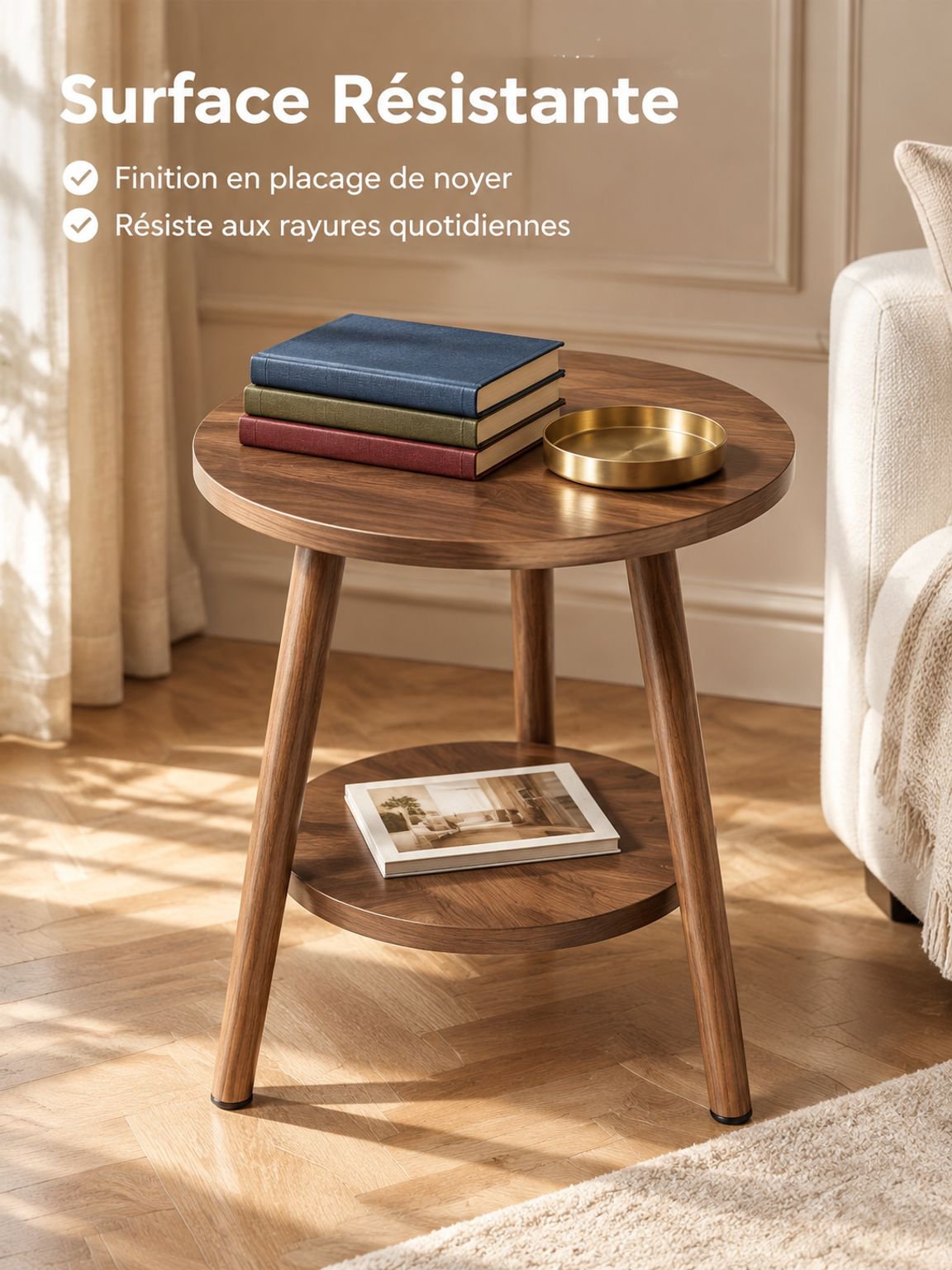 Vue rapprochée d’une petite table ronde décorative