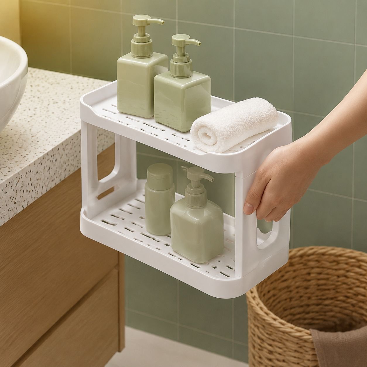 Double-Layer Desktop Organizer Rack for Bathroom