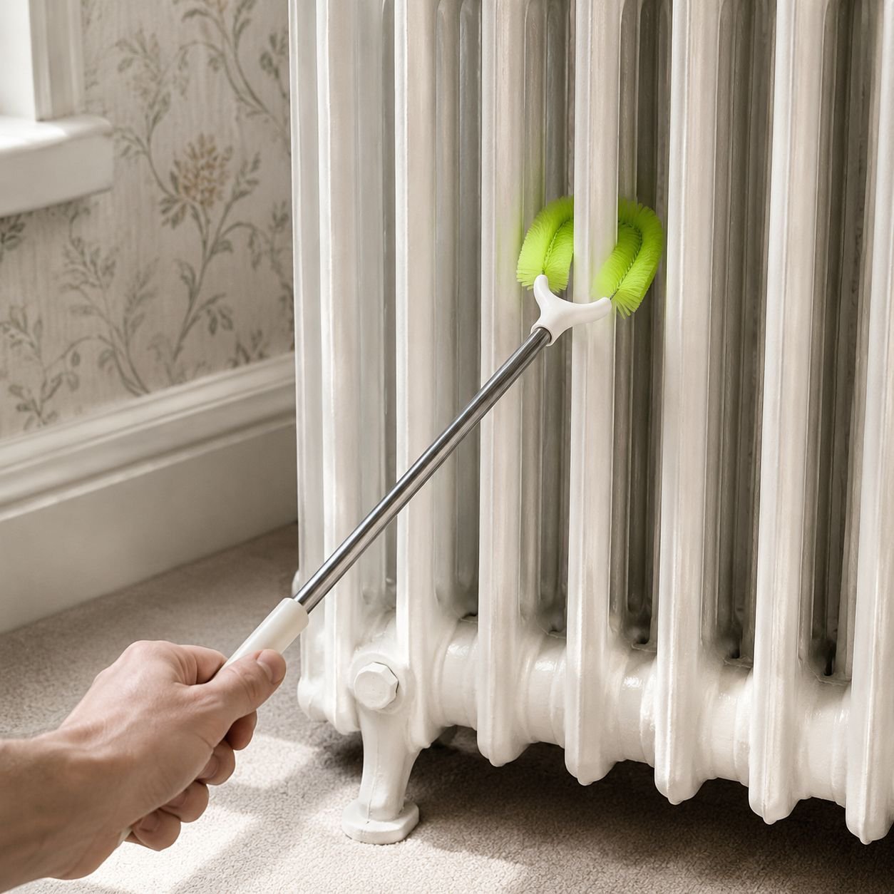 Soft Long-bristle Fan Cleaning Brush with Ergonomic Handle, Reusable
