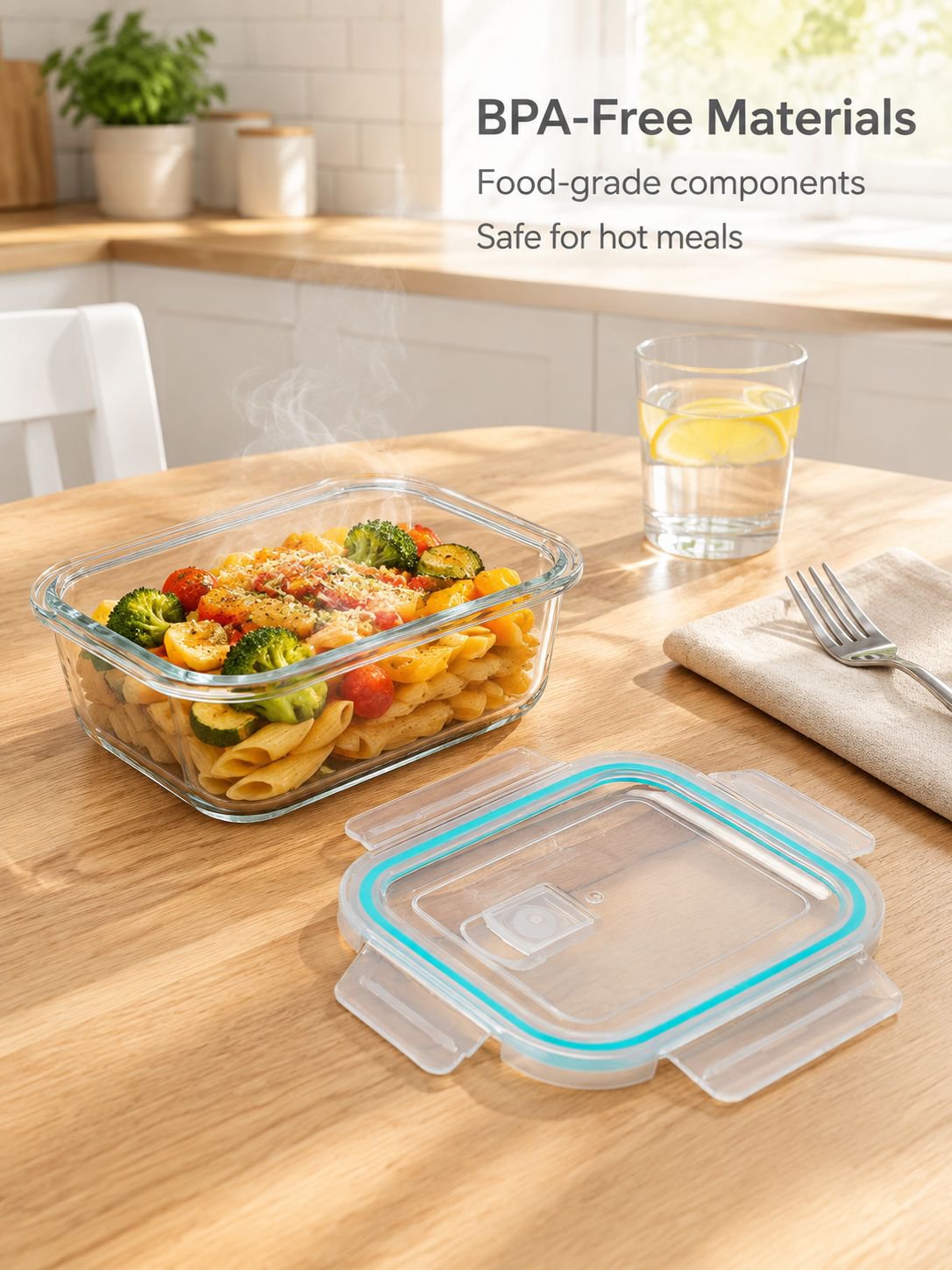 Reusable glass bento box with secure lid for fresh food storage