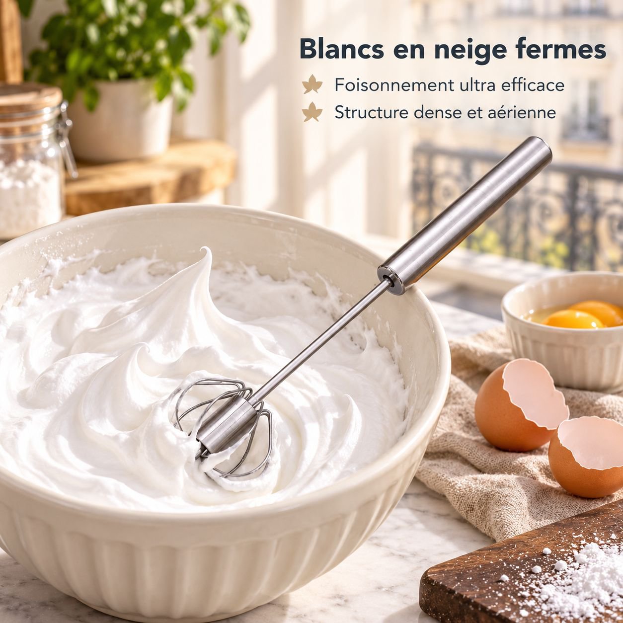 Fouet Semi-Automatique à Pression en Inox pour Crème et Pâtisserie Maison